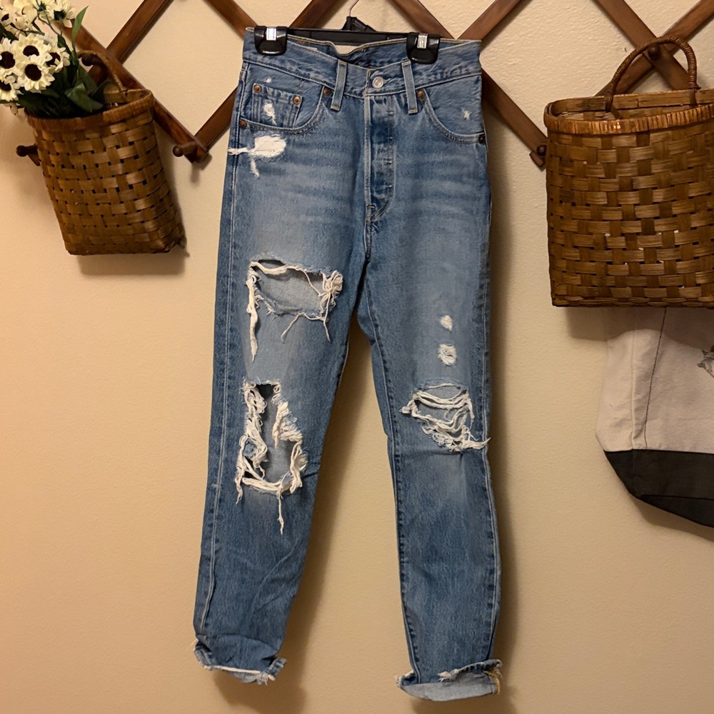 Levi's Light Blue Distressed 501 Jeans